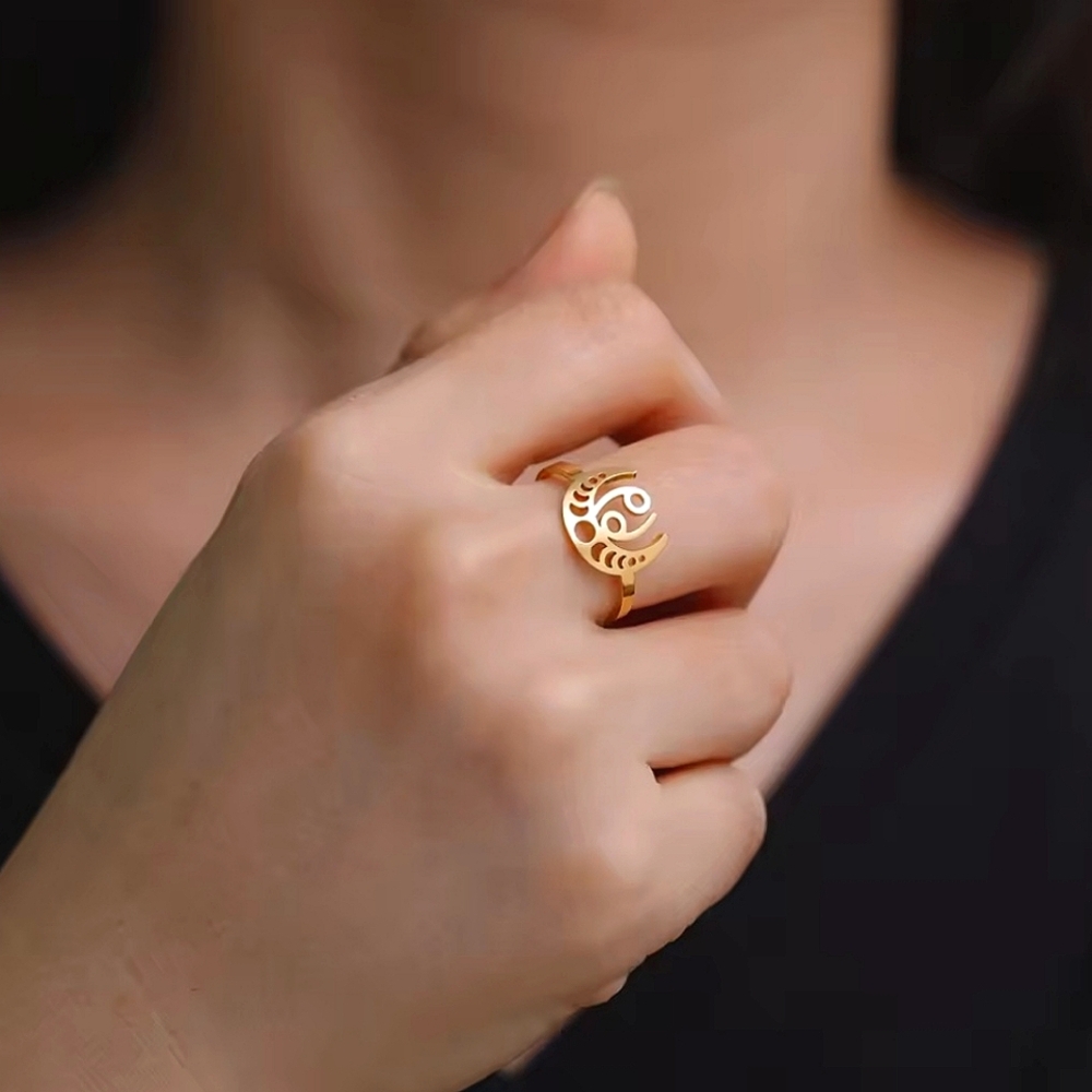 Gold CANCER Zodiac Celestial Moon Phase Ring